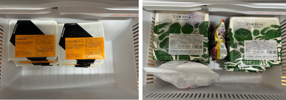 冷凍庫内の容器のサイズで比較するとシェフボックス（CHEFBOX)